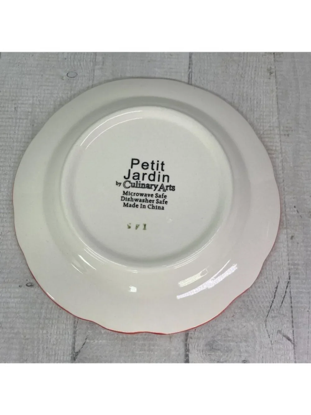 Culinary Arts PETIT JARDIN Yellow Blue Flower Scallop Ceramic Salad Plate Set 4